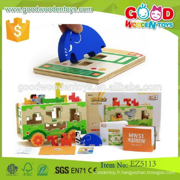 Vente chaude de zoo bus toy éducatif drôle de jouets OEM véhicules en bois bus pour enfantsEZ5113